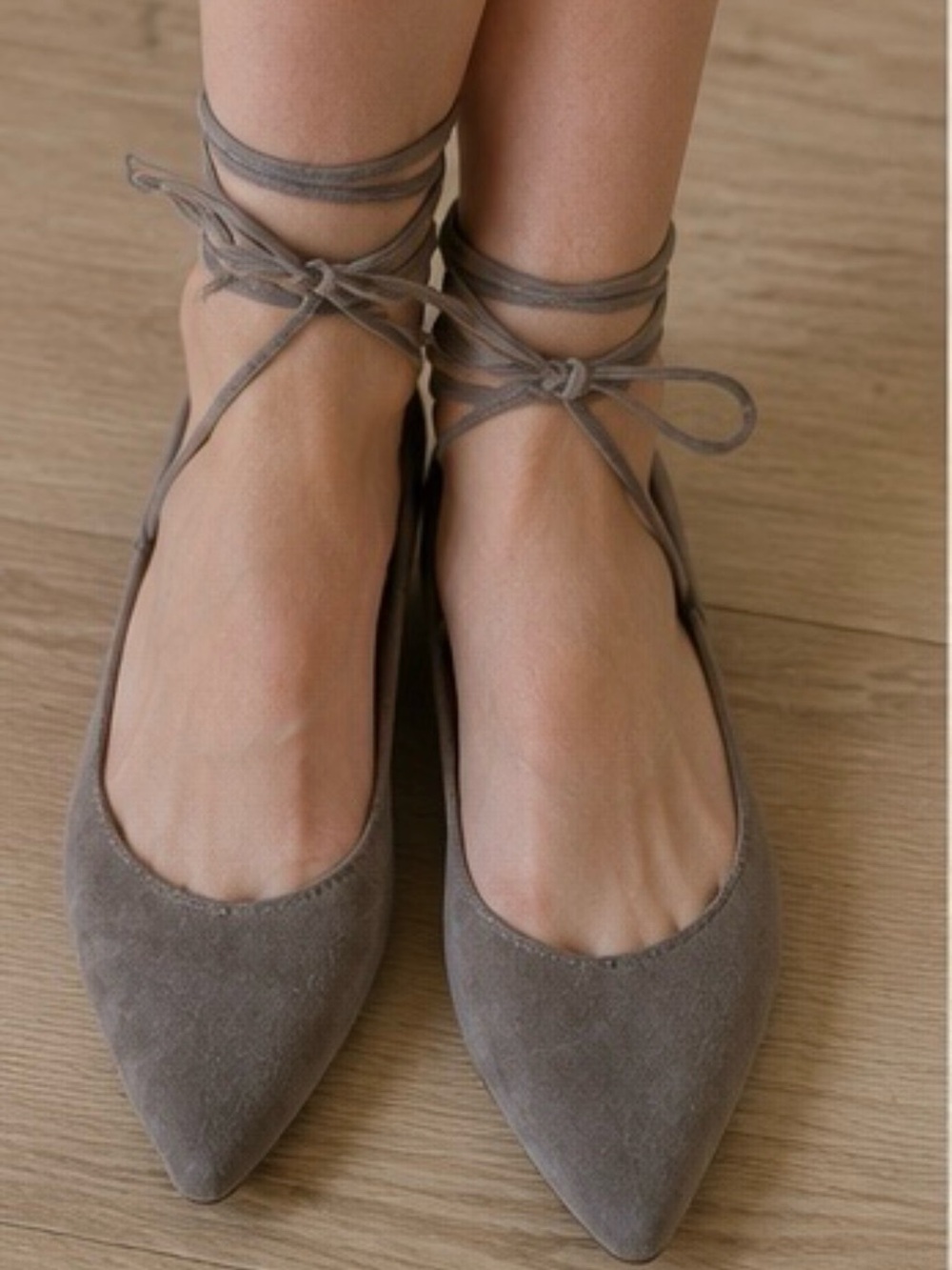 Vince Camuto Taupe Suede Pointed Toe Lace-Up Flats